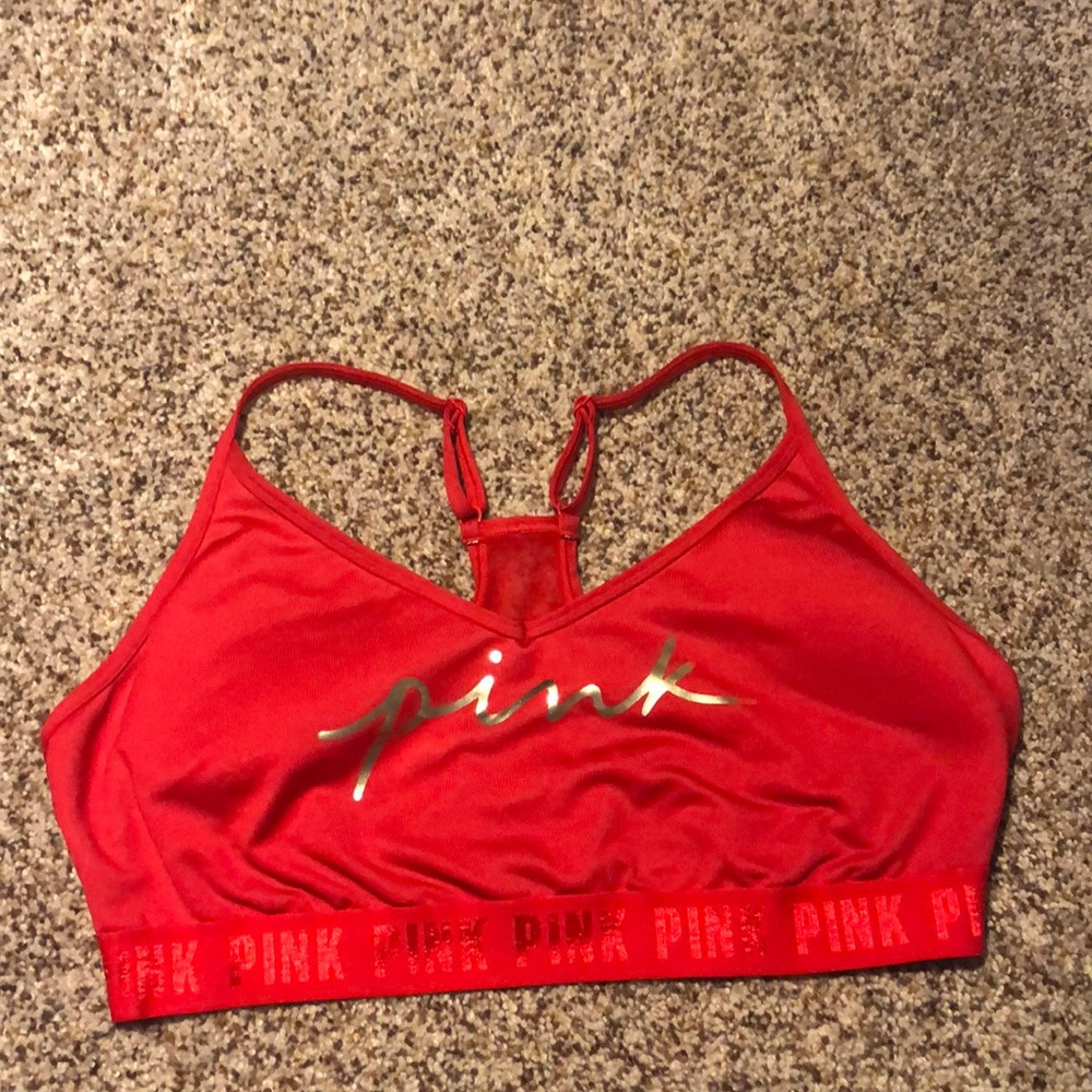 Used Victoria’s Secret Pink Active sports bra res with gold pink logo  Sz XXL
